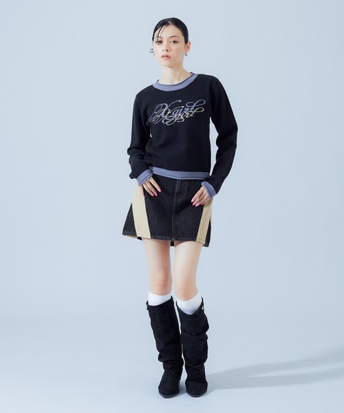 X-girl(エックスガール)の「RHINESTONE AND JACQUARD LOGO COMPACT KNIT TOP(ニット/セーター・レディース・バーガンディー/ブラック・ONE SIZE)」の16枚目の写真