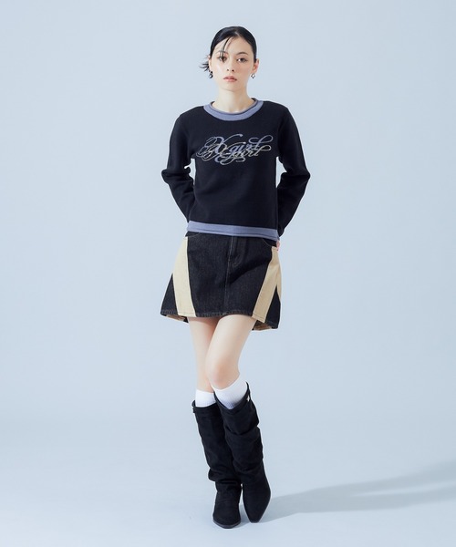 X-girl(エックスガール)の「RHINESTONE AND JACQUARD LOGO COMPACT KNIT TOP(ニット/セーター・レディース・バーガンディー/ブラック・ONE SIZE)」の17枚目の写真