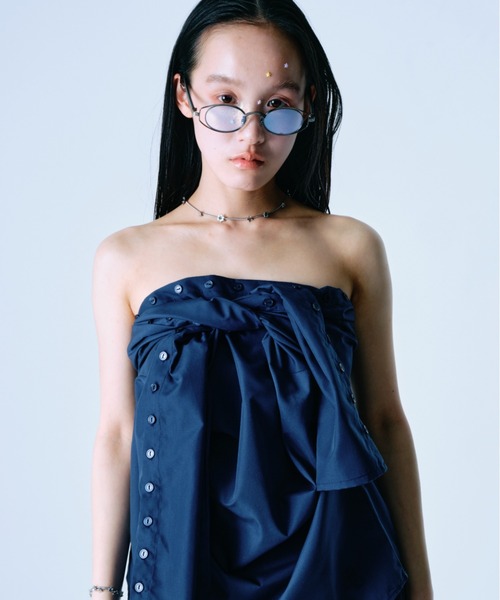twins(nemne store)(ツインズ)の「Button-Adjustable Silhouette L/S Shirt(シャツ/ブラウス・レディース・Navy/White・フリー)」の2枚目の写真