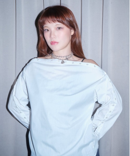 twins(nemne store)(ツインズ)の「Button-Adjustable Silhouette L/S Shirt(シャツ/ブラウス・レディース・Navy/White・フリー)」の1枚目の写真