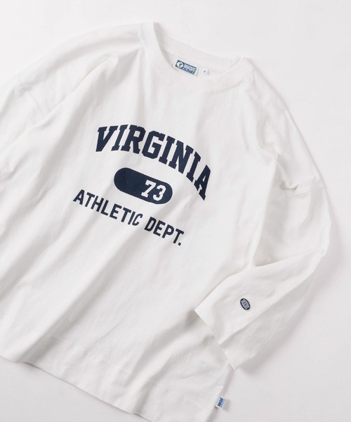 DISCUS(ディスカス)の「【71】【DISCUS/ディスカス】ヴィンテージライク カレッジプリント ドロップショルダー ワイド クルーネックTシャツ/ワンポイントワッペン/カレッジロゴ/古着MIX/レディース(Tシャツ/カットソー・レディース・グリーン/ホワイト/ブラック/オートミール/レッド/ネイビー・L/M)」の2枚目の写真