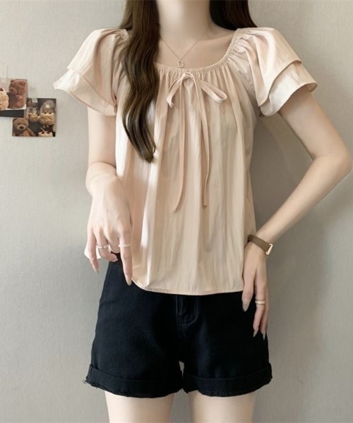 Beststore（ベストストア）の「2WAYオフショルブラウス フリル袖 リボン パステルカラー（シャツ/ブラウス・レディース・ライトピンク/ライトグリーン/ライトブルー/ホワイト・FREE）」の10枚目の写真