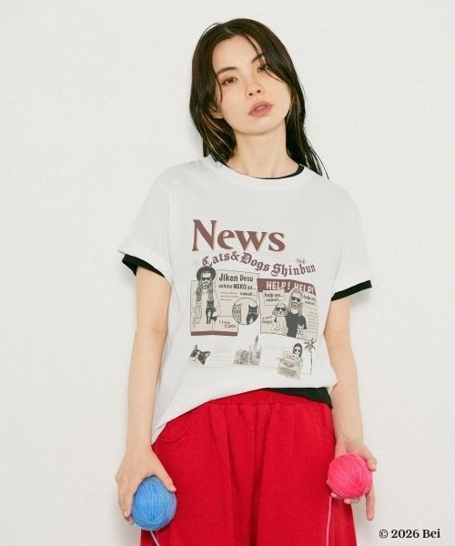 JEANASIS(ジーナシス)の「【Bei×JEANASIS】News Print TEE/1068920(Tシャツ/カットソー・レディース・ブラック/ホワイト・FREE)」の2枚目の写真