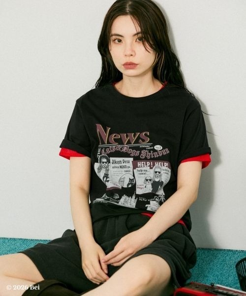 JEANASIS(ジーナシス)の「【Bei×JEANASIS】News Print TEE/1068920(Tシャツ/カットソー・レディース・ブラック/ホワイト・FREE)」の1枚目の写真