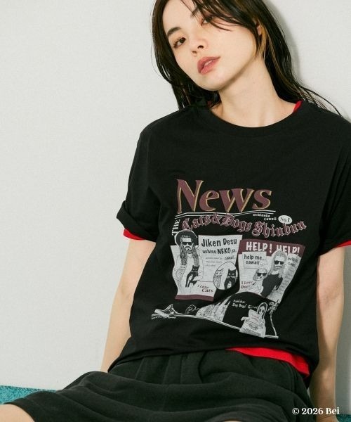 JEANASIS(ジーナシス)の「【Bei×JEANASIS】News Print TEE/1068920(Tシャツ/カットソー・レディース・ブラック/ホワイト・FREE)」の13枚目の写真