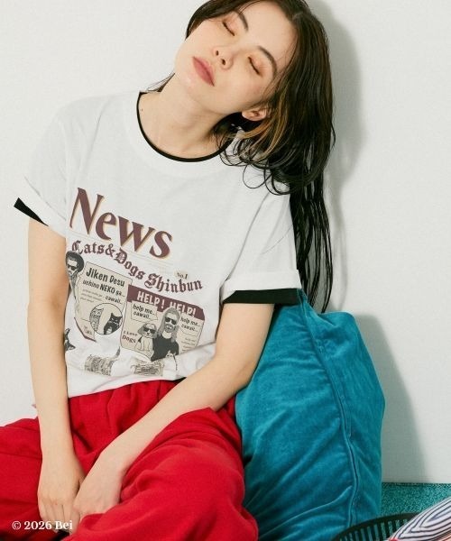 JEANASIS(ジーナシス)の「【Bei×JEANASIS】News Print TEE/1068920(Tシャツ/カットソー・レディース・ブラック/ホワイト・FREE)」の7枚目の写真
