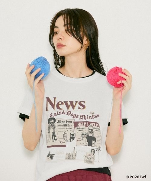 JEANASIS(ジーナシス)の「【Bei×JEANASIS】News Print TEE/1068920(Tシャツ/カットソー・レディース・ブラック/ホワイト・FREE)」の5枚目の写真