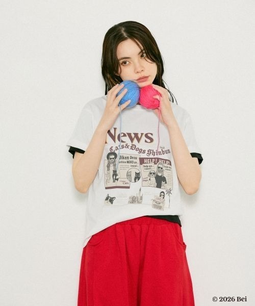 JEANASIS(ジーナシス)の「【Bei×JEANASIS】News Print TEE/1068920(Tシャツ/カットソー・レディース・ブラック/ホワイト・FREE)」の4枚目の写真