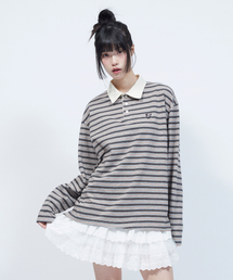 マルチストライプカラー長袖TシャツGREY