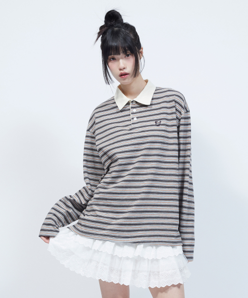 LMR(エルエムアール)の「マルチストライプカラー長袖TシャツGREY(Tシャツ/カットソー・レディース・ミックスグレー・SMALL/MEDIUM)」の1枚目の写真