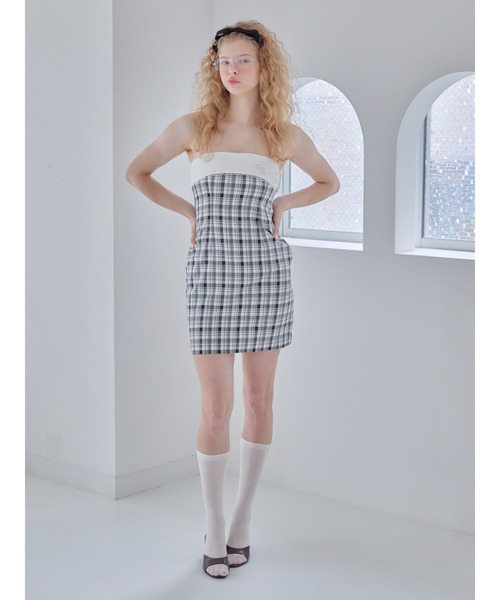 etre loin（エトルワン）の「Rhinestone mini dress / ラインストーンミニワンピース（ワンピース・レディース・チェック/ブラック/グレー・M）」の13枚目の写真