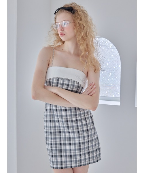 etre loin（エトルワン）の「Rhinestone mini dress / ラインストーンミニワンピース（ワンピース・レディース・チェック/ブラック/グレー・M）」の9枚目の写真