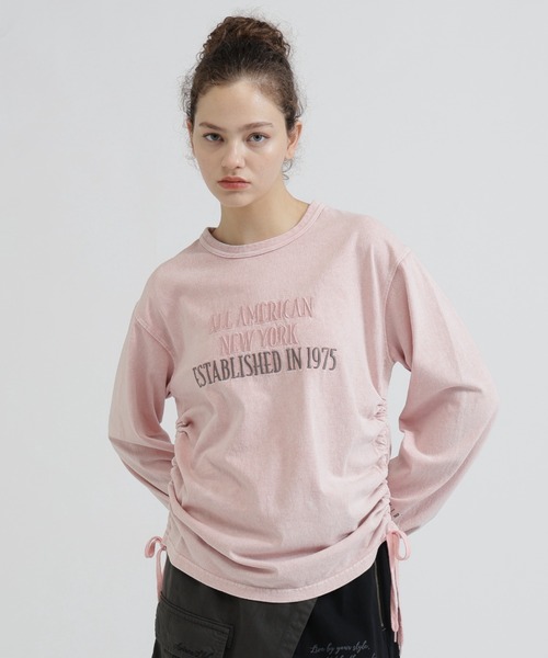 AVIREX（アヴィレックス）の「FADE SIDE DRAWST T-SHIRT（Tシャツ/カットソー・レディース・ピンク/オフホワイト/チャコールグレー・F）」の3枚目の写真