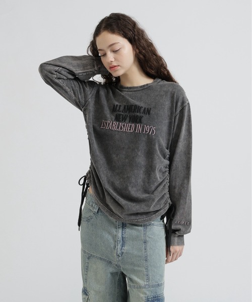 AVIREX（アヴィレックス）の「FADE SIDE DRAWST T-SHIRT（Tシャツ/カットソー・レディース・ピンク/オフホワイト/チャコールグレー・F）」の5枚目の写真