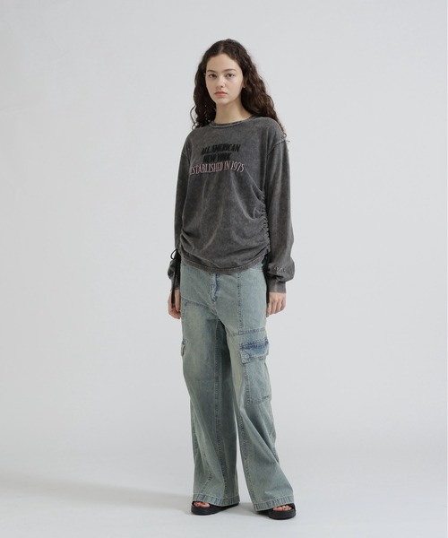 AVIREX（アヴィレックス）の「FADE SIDE DRAWST T-SHIRT（Tシャツ/カットソー・レディース・ピンク/オフホワイト/チャコールグレー・F）」の8枚目の写真