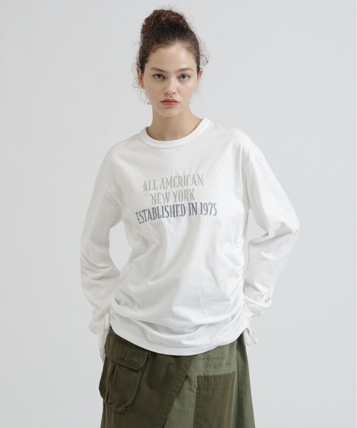 AVIREX（アヴィレックス）の「FADE SIDE DRAWST T-SHIRT（Tシャツ/カットソー・レディース・ピンク/オフホワイト/チャコールグレー・F）」の16枚目の写真