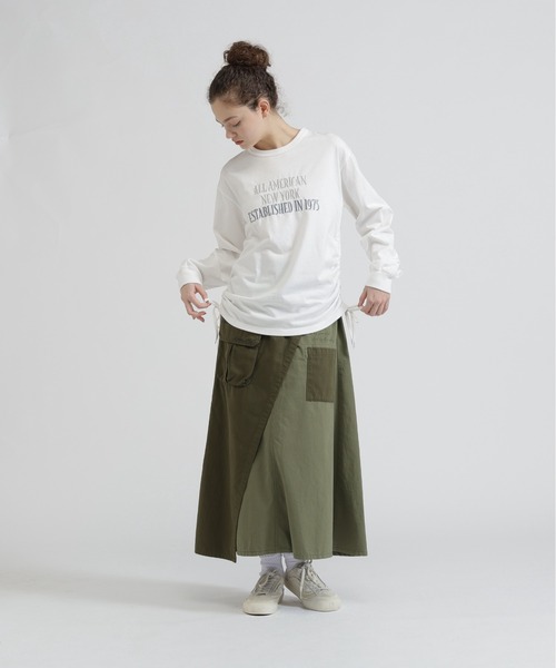 AVIREX（アヴィレックス）の「FADE SIDE DRAWST T-SHIRT（Tシャツ/カットソー・レディース・ピンク/オフホワイト/チャコールグレー・F）」の17枚目の写真