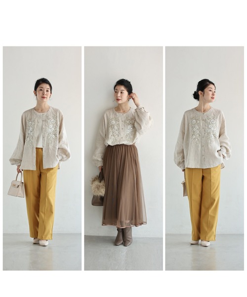 cawaii(カワイイ)の「光輝くビーズとスパンコールのボタニカル刺繍ブラウス(シャツ/ブラウス・レディース・ベージュ・FREE)」の5枚目の写真