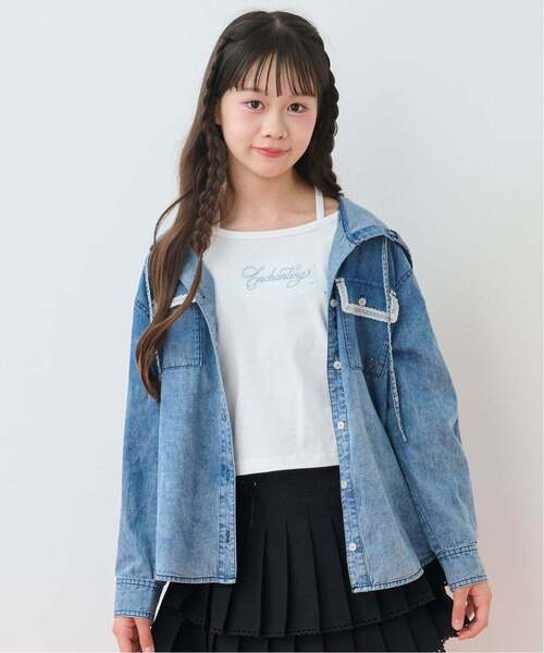 mezzo piano Junior(メゾピアノジュニア)の「フードシャツ×ラインストーンロゴ長袖Tシャツセット(シャツ/ブラウス・キッズ・アイボリー/ブルー・L:160cm/M:150cm/S:140cm)」の6枚目の写真