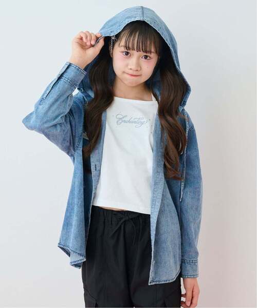 mezzo piano Junior(メゾピアノジュニア)の「フードシャツ×ラインストーンロゴ長袖Tシャツセット(シャツ/ブラウス・キッズ・アイボリー/ブルー・L:160cm/M:150cm/S:140cm)」の7枚目の写真