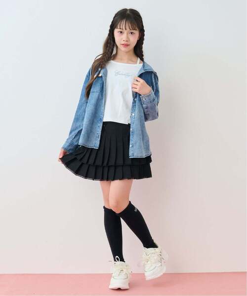 mezzo piano Junior(メゾピアノジュニア)の「フードシャツ×ラインストーンロゴ長袖Tシャツセット(シャツ/ブラウス・キッズ・アイボリー/ブルー・L:160cm/M:150cm/S:140cm)」の9枚目の写真