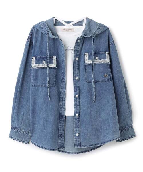 mezzo piano Junior(メゾピアノジュニア)の「フードシャツ×ラインストーンロゴ長袖Tシャツセット(シャツ/ブラウス・キッズ・アイボリー/ブルー・L:160cm/M:150cm/S:140cm)」の14枚目の写真