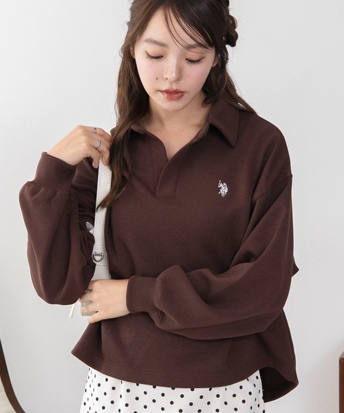 U.S. POLO ASSN.（ユーエスポロアッスン）の「WEGO/【26年秋冬新作】U.S.POLO ASSN.キーネックスウェット（スウェット・レディース・アイボリー/ブラウン/ネイビー・LARGE/MEDIUM）」の3枚目の写真