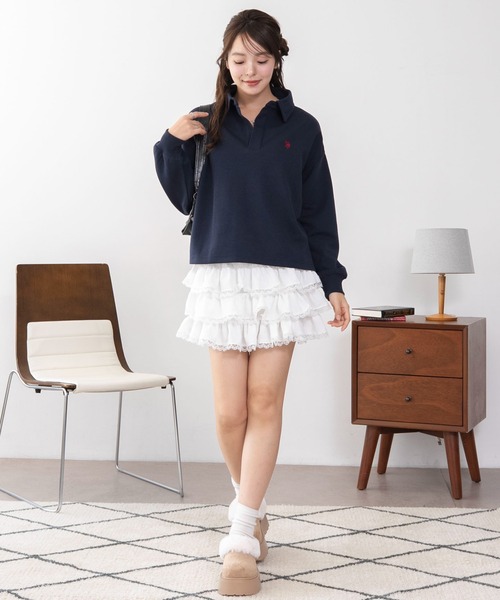 U.S. POLO ASSN.（ユーエスポロアッスン）の「WEGO/【26年秋冬新作】U.S.POLO ASSN.キーネックスウェット（スウェット・レディース・アイボリー/ブラウン/ネイビー・LARGE/MEDIUM）」の4枚目の写真
