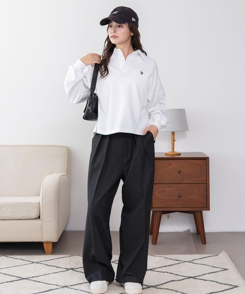 U.S. POLO ASSN.（ユーエスポロアッスン）の「WEGO/【26年秋冬新作】U.S.POLO ASSN.キーネックスウェット（スウェット・レディース・アイボリー/ブラウン/ネイビー・LARGE/MEDIUM）」の6枚目の写真