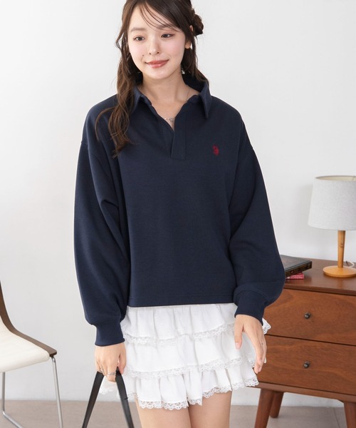 U.S. POLO ASSN.（ユーエスポロアッスン）の「WEGO/【26年秋冬新作】U.S.POLO ASSN.キーネックスウェット（スウェット・レディース・アイボリー/ブラウン/ネイビー・LARGE/MEDIUM）」の7枚目の写真