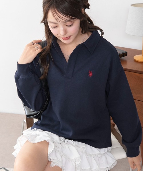 U.S. POLO ASSN.（ユーエスポロアッスン）の「WEGO/【26年秋冬新作】U.S.POLO ASSN.キーネックスウェット（スウェット・レディース・アイボリー/ブラウン/ネイビー・LARGE/MEDIUM）」の9枚目の写真
