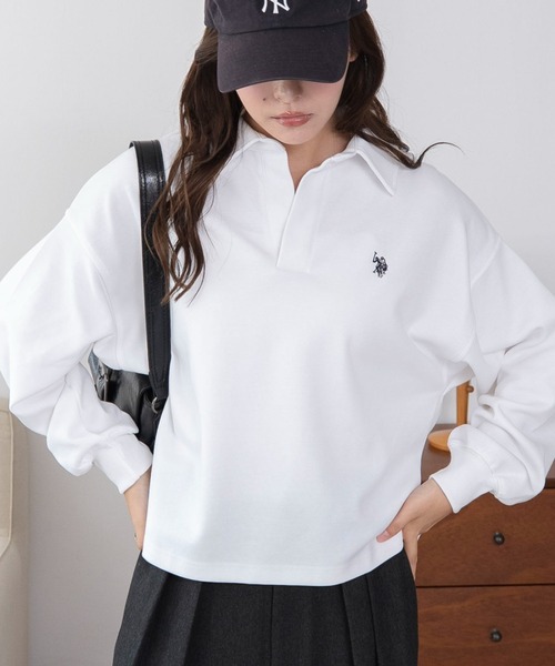 U.S. POLO ASSN.（ユーエスポロアッスン）の「WEGO/【26年秋冬新作】U.S.POLO ASSN.キーネックスウェット（スウェット・レディース・アイボリー/ブラウン/ネイビー・LARGE/MEDIUM）」の2枚目の写真