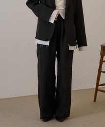 【Raffime】【セットアップ可能】ウエスト折り返しワイドスラックス