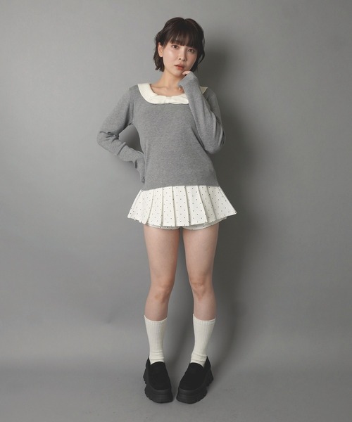 SPINNS(スピンズ)の「丸襟リボンニット/韓国ガーリー(ニット/セーター・レディース・ピンク/グレー/チャコール・ONESIZE)」の9枚目の写真