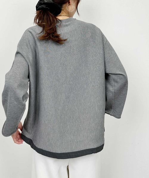 PICCIN(ピッチン)の「裾ドロスト切り替えニット(ニット/セーター・レディース・グレー/レッド/チャコールグレー・M)」の6枚目の写真