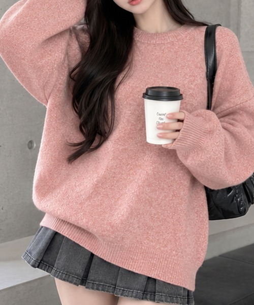 GLAMOROUS JANE(グラマラスジェーン)の「ミックスニットクルーネックプルオーバー(ニット/セーター・レディース・杢グレー/ピンク/オフホワイト/チャコールグレー・FREE)」の1枚目の写真