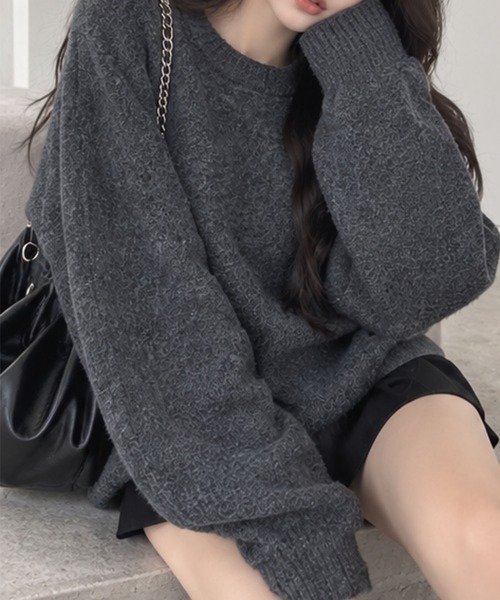 GLAMOROUS JANE(グラマラスジェーン)の「ミックスニットクルーネックプルオーバー(ニット/セーター・レディース・杢グレー/ピンク/オフホワイト/チャコールグレー・FREE)」の5枚目の写真