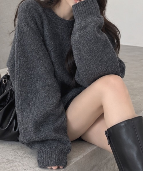 GLAMOROUS JANE(グラマラスジェーン)の「ミックスニットクルーネックプルオーバー(ニット/セーター・レディース・杢グレー/ピンク/オフホワイト/チャコールグレー・FREE)」の6枚目の写真