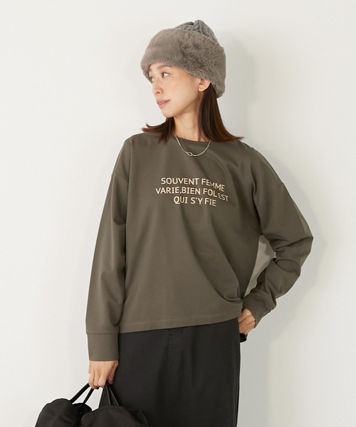MELROSE claire(メルローズ クレール)の「【ミニ裏毛ラバープリントカットプルオーバー】(Tシャツ/カットソー・レディース・ブラック/カーキ/オフホワイト/ライトベージュ・FREE)」の4枚目の写真
