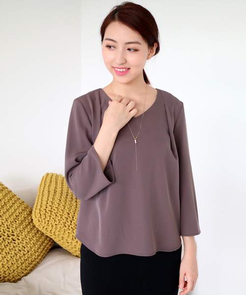 N.(N. Natural Beauty Basic)(エヌエヌナチュラルビューティーベーシック)の「ダブルクロスタックドレープブラウス(シャツ/ブラウス・レディース・ホワイト/ブラウン/ブラック/グレー系その他・MEDIUM)」の1枚目の写真