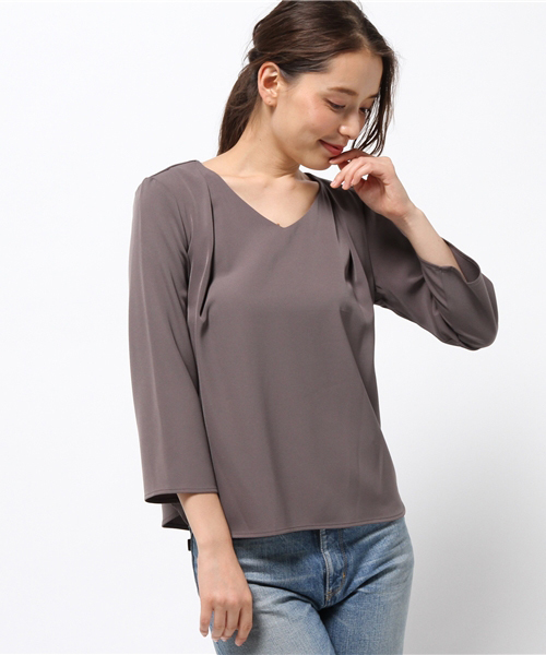 N.(N. Natural Beauty Basic)(エヌエヌナチュラルビューティーベーシック)の「ダブルクロスタックドレープブラウス(シャツ/ブラウス・レディース・ホワイト/ブラウン/ブラック/グレー系その他・MEDIUM)」の14枚目の写真