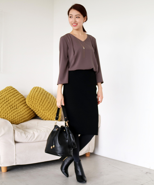 N.(N. Natural Beauty Basic)(エヌエヌナチュラルビューティーベーシック)の「ダブルクロスタックドレープブラウス(シャツ/ブラウス・レディース・ホワイト/ブラウン/ブラック/グレー系その他・MEDIUM)」の15枚目の写真