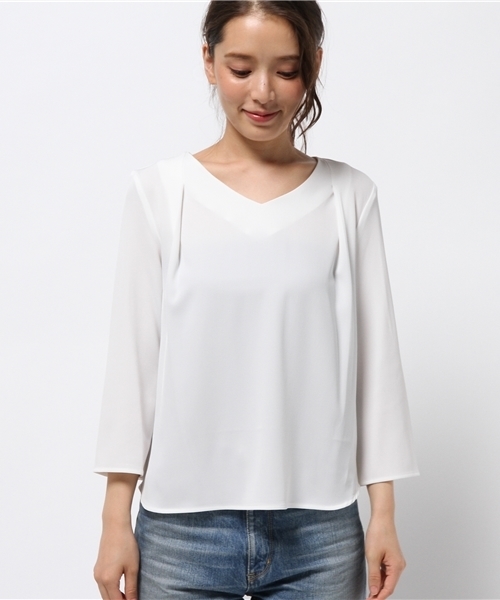 N.(N. Natural Beauty Basic)(エヌエヌナチュラルビューティーベーシック)の「ダブルクロスタックドレープブラウス(シャツ/ブラウス・レディース・ホワイト/ブラウン/ブラック/グレー系その他・MEDIUM)」の5枚目の写真