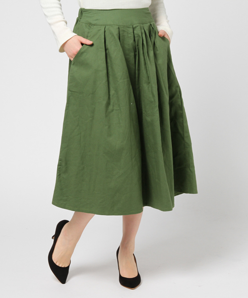 rovtski（ロフトスキー）の「フロントタックスカート（スカート・レディース・グリーン/ベージュ/ネイビー・FREE）」の2枚目の写真