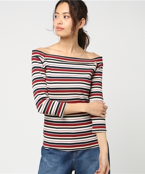 VENCEEXCHANGE(ヴァンスエクスチェンジ)の「マルチボーダーオフショル7分袖 (ニット/セーター・レディース・ピンク/イエロー/ネイビー・MEDIUM)」の11枚目の写真