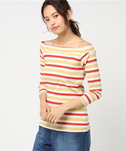 VENCEEXCHANGE(ヴァンスエクスチェンジ)の「マルチボーダーオフショル7分袖 (ニット/セーター・レディース・ピンク/イエロー/ネイビー・MEDIUM)」の12枚目の写真