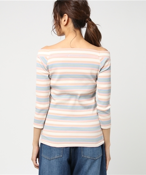 VENCEEXCHANGE(ヴァンスエクスチェンジ)の「マルチボーダーオフショル7分袖 (ニット/セーター・レディース・ピンク/イエロー/ネイビー・MEDIUM)」の6枚目の写真