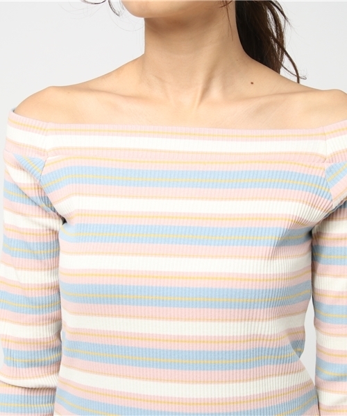 VENCEEXCHANGE(ヴァンスエクスチェンジ)の「マルチボーダーオフショル7分袖 (ニット/セーター・レディース・ピンク/イエロー/ネイビー・MEDIUM)」の7枚目の写真