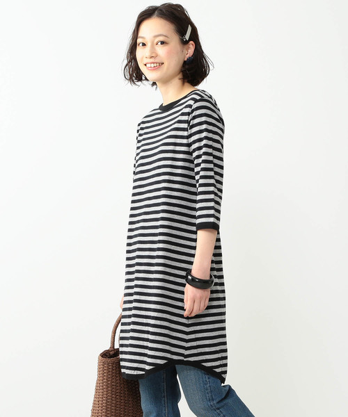 BEAMS BOY（ビームスボーイ）の「BEAMS BOY / 1cmボーダー 7分袖ワンピース（ワンピース・レディース・ブラック/ブラウン/ブルー系その他/グリーン/サックスブルー/レッド系その他/イエロー/ミント/ブルー/その他1/ネイビー/ブラック系その他/インディゴブルー・ONE SIZE）」の3枚目の写真