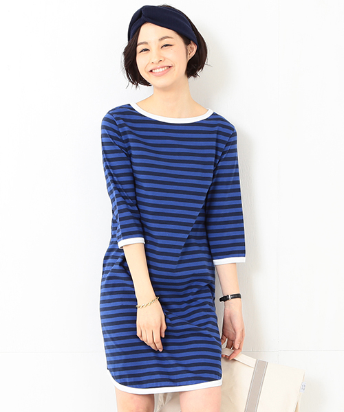 BEAMS BOY（ビームスボーイ）の「BEAMS BOY / 1cmボーダー 7分袖ワンピース（ワンピース・レディース・ブラック/ブラウン/ブルー系その他/グリーン/サックスブルー/レッド系その他/イエロー/ミント/ブルー/その他1/ネイビー/ブラック系その他/インディゴブルー・ONE SIZE）」の7枚目の写真